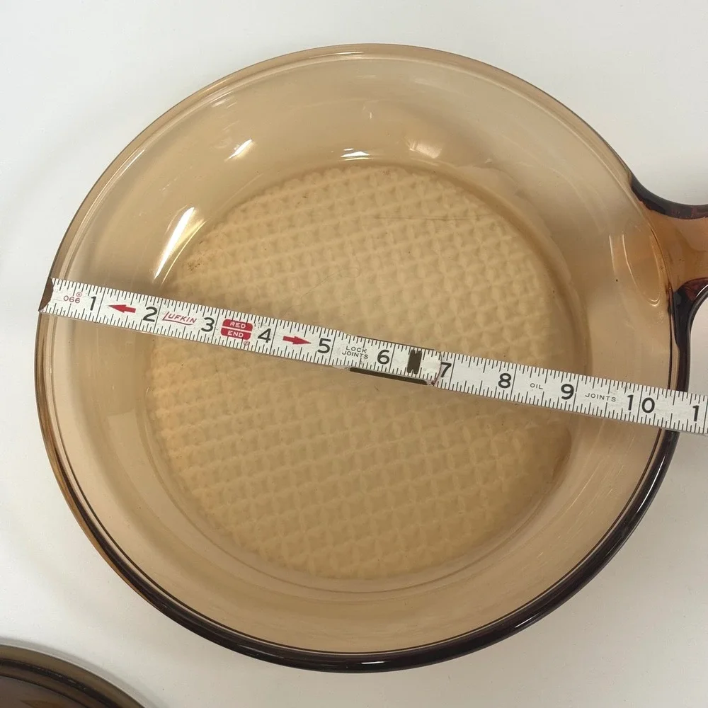 Vintage Corning Visions Amber Glass Skillet Frying Pan with Lid 10